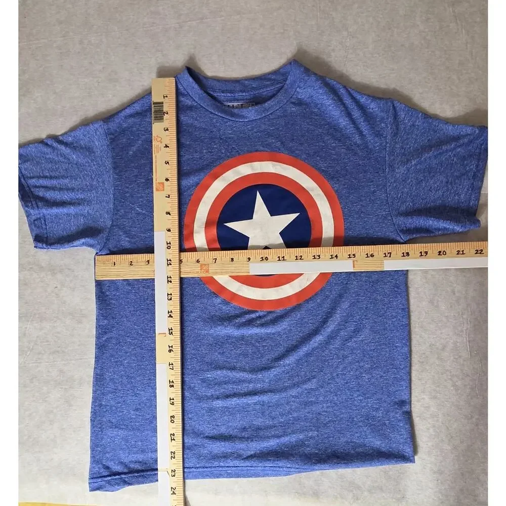 Captain America Shield Blue Youth Boys XXL 18 T-shirt Marvel Graphic Tee Comics